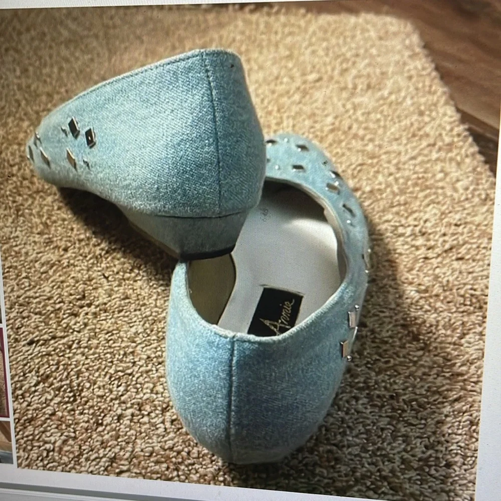 VTG Annie Denim Bedazzled flat Shoes Size 7